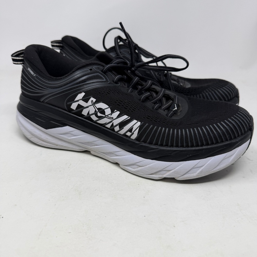 Hoka One One Running Shoes Womens 10.5 Bondi 7 Black White 1110519 BWHT EUC